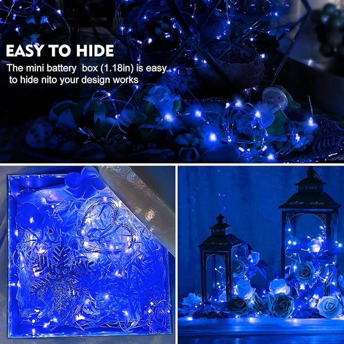 AIKEI 24 Pack LED Fairy Lights Battery Operated, String Lights Waterproof 7 Feet 20 Led Firefly Starry Lights for Wedding Party Bedroom Garden Christmas Decoration Blue