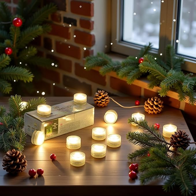 Mini Waterproof Battery Christmas LED TeaLight 20pcs 1.2" Battery Powered LED Puck Accent Light for Party Events Wedding Hallowen Pumpkin Light Pond Fountain Decor(Warm White)