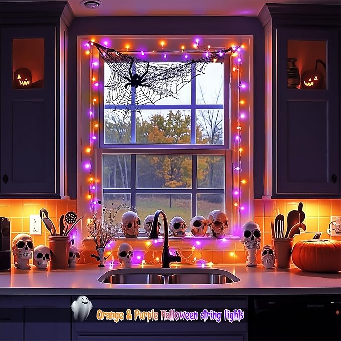 JMEXSUSS 2 Pack 100 LED Orange and Purple Halloween Lights, 33ft Connectable Halloween String Lights Outdoor Waterproof, 8 Modes Christmas Light for Indoor Christmas Tree Party Decorations