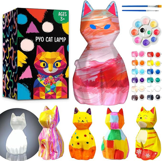 FUNZBO Paint Your Own Cat Lamp Kit - Easter Basket Stuffers, Arts and Crafts Supplies Kitten Painting for Kids Teens, DIY Night Light Toy for Girls Boys Age 3 4 5 6 7 8 9 10 11 12 13 Birthday Gifts