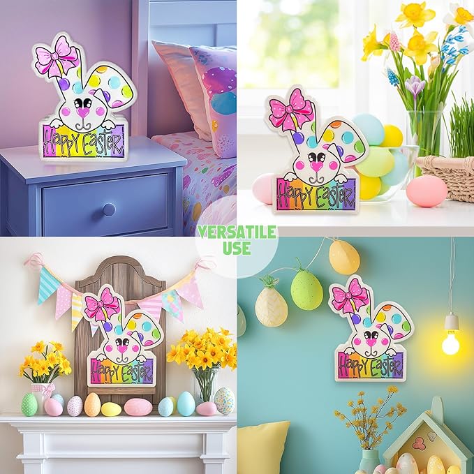 Allenjoy Spring Happy Easter Bunny Rabbit Night Light Up Box for Kids Gifts USB Powered Lamp Lightbox Bedroom Room Wall Art Table Desk Decorations Decor Sign