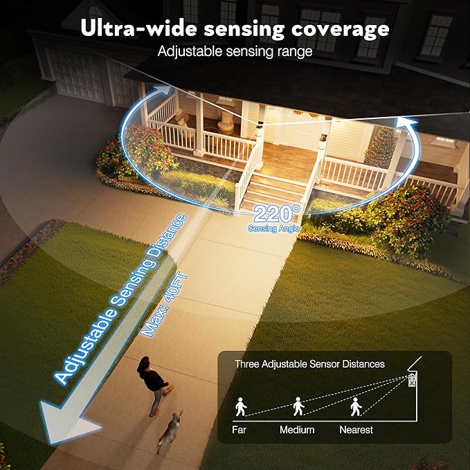VIANIS Motion Sensor Porch Light, Gold Outdoor Light Fixture Dusk to Dawn, Outdoor Motion Sensor Light Wall Mount, Waterproof, Weather Resistant Carriage Lantern for House, Garage, Front Door
