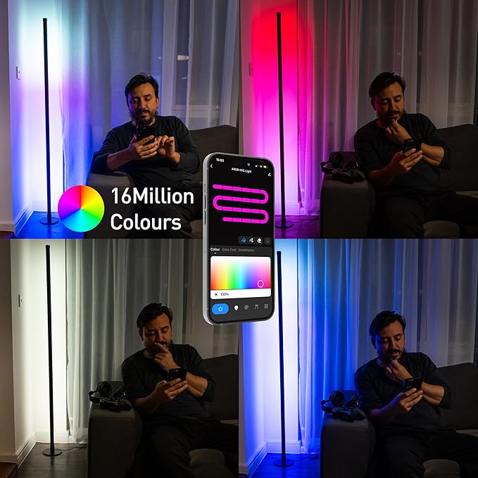 Lytup™ RGB Smart Floor Lamp, Alexa & App Controlled, 2.4GHz WiFi, Voice Control LED with Color Changing, Music Sync, Dimmable, Remote Control, Indoor Use, Adjustable Brightness, iOS/Android Compatible