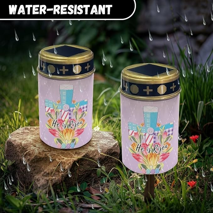 Tulip and CrossSolar Grave Lights for Cemetery Flameless Solar Powered Light for Prayer Waterproof Outdoor Easter Decor Cemetery Solar Lights for Grave Lamp