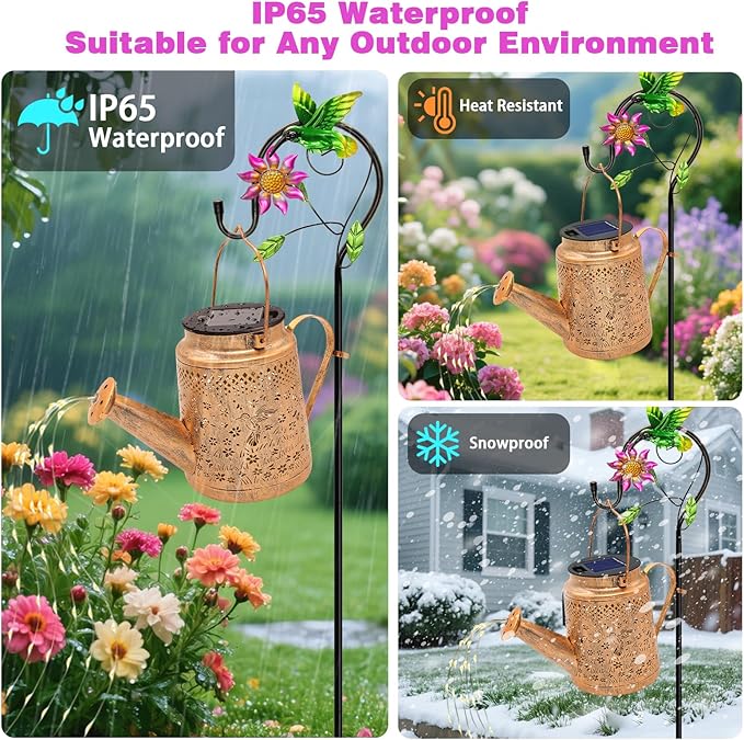 VOOKRY Solar Lights Outdoor Waterproof, Hummingbird Retro Metal Solar Watering Can Lights, Birthday Gifts for Women Mom Grandma, Hanging Lantern Decorative Garden Decor for Outside Yard Lawn Patio