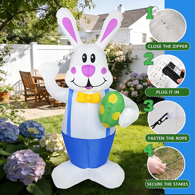 Dearsun 6.2FT Easter Inflatables Outdoor Decoration, Inflatable Bunny Blow up Outdoor Yard Decorations Giant Bunny Holding Easter Egg with LED Lights for Holiday Party Indoor Outdoor Décor