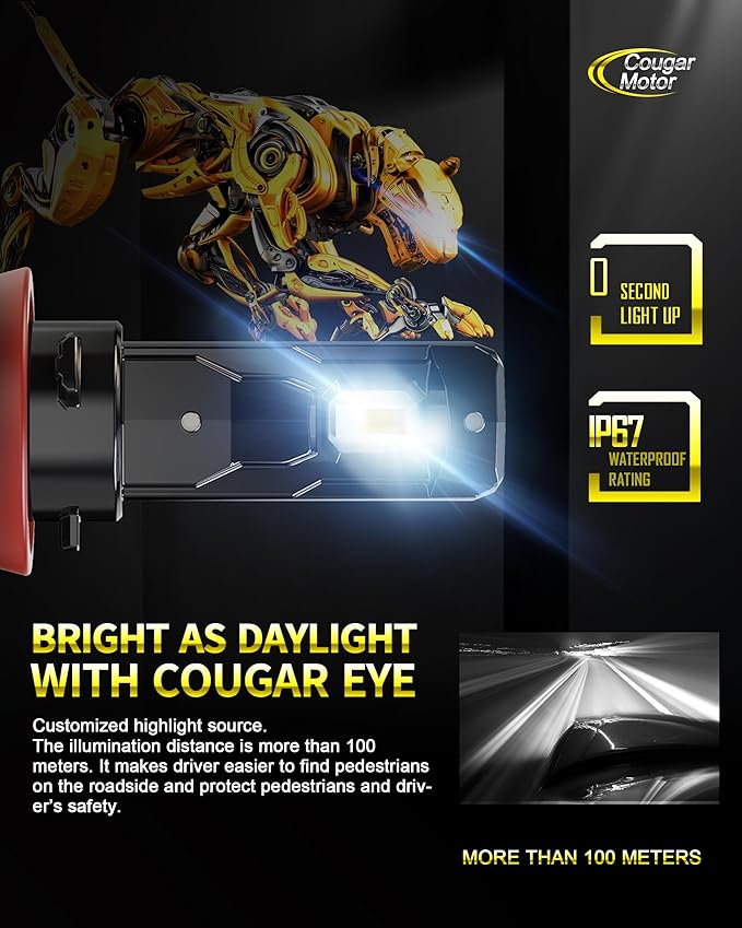 Cougar Motor 9005 H11 Bulbs, HB3 H8 H9 Fog Lights Bulb Combo (2 Sets) Wireless 6500K Slim Compact Design Non-polarity Fog Light Driving Light Bulbs, Plug-N-Play Pack of 4