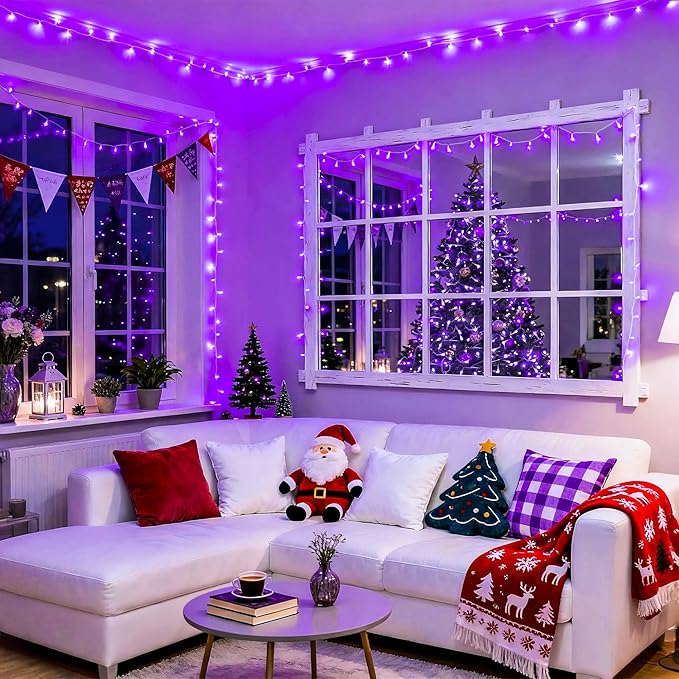 JMEXSUSS 163 FT 500 LED Purple Christmas Lights, 8 Modes Purple Lights Indoor Outdoor Waterproof, Remote Control Christmas String Light Plug-in for Xmas Roof Bedroom Party Tree
