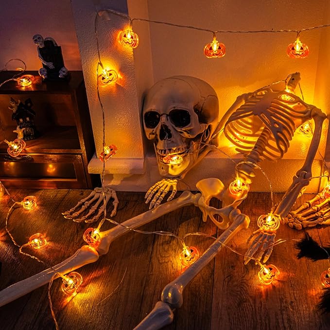 Halloween Lights Pumkin Lights 10FT 20LED with Timer 8 Modes Battery Operated Indoor Outdoor for Halloween Decorations, Pumpkin Decor