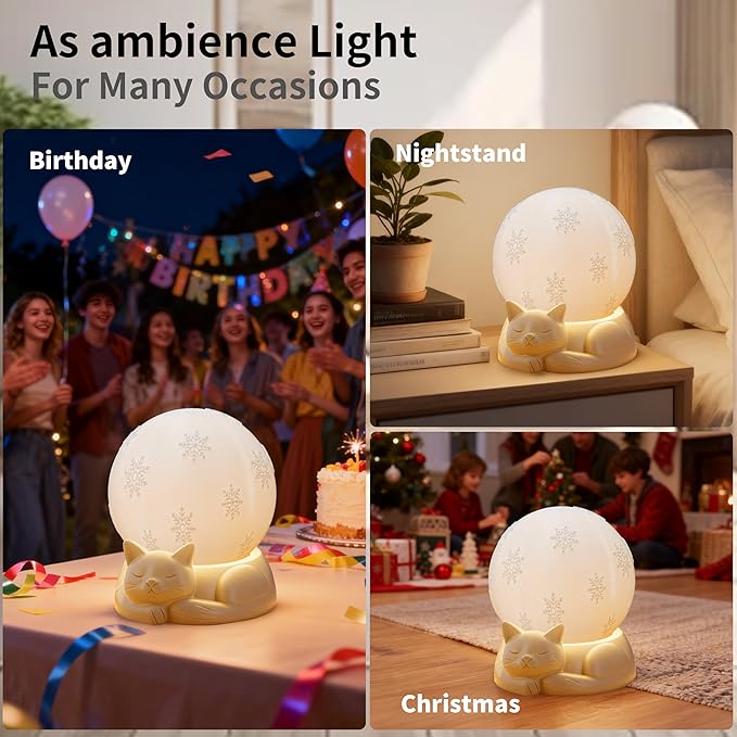 Rotating Cat Lamp, 3 Color Temperatures Table Lamp for Bedroom, Touch Control Rechargeable Nightstand Lamps with USB C Charging for Home Decor, Nursery