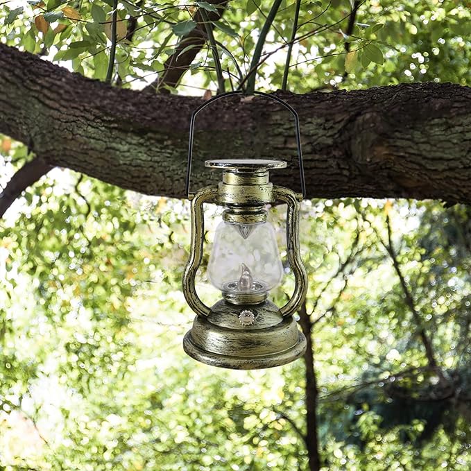 Solar Hanging Lanterns, Rechargeable Portable Metal Retro Camping Lamp for Tent Camping Garden Patio Deck, Pack of 2