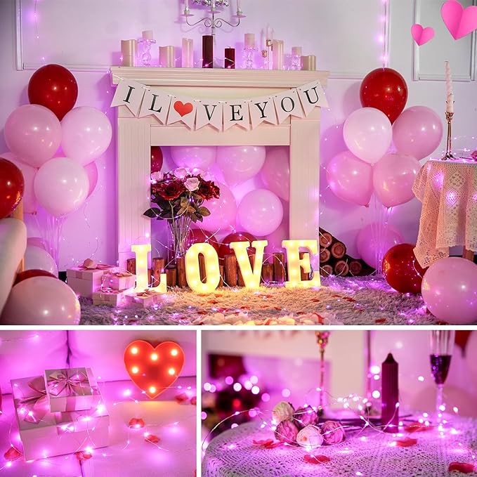 JMEXSUSS 2 Pack Valentine Lights Battery Operated, Total 400 LED 132ft Pink Fairy Lights with Remote, 8 Modes Pink Lights for Valentine's Day Indoor Outdoor Bedroom Room Birthday Anniversary Decor