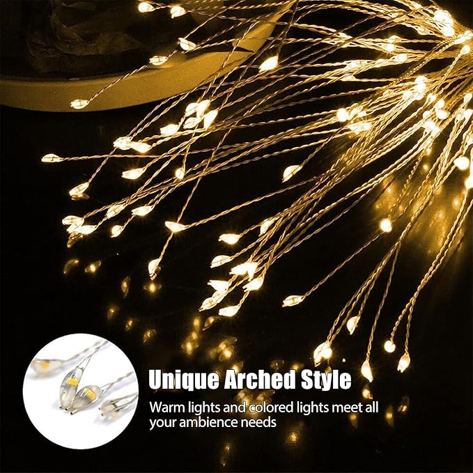 Outdoor Solar Garden Lights, 120 LEDs 8 Lighting Modes Waterproof Solar Fireworks Light Sparklers for Patio Walkway Yard Courtyards Pathway Christmas Party Decorations, Colorful(2 Pack)