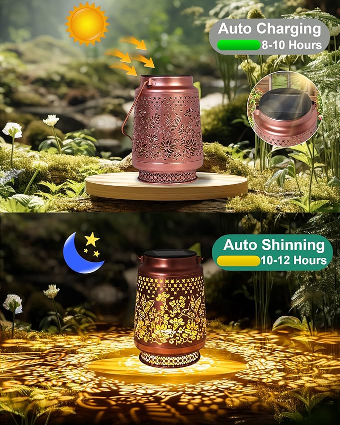 Solar Lanterns Outdoor Waterproof Hummingbird Elegant Garden Decor Birthday Gifts for Women Mom Grandma Sister Metal Hanging Solar Lights Outside Decorations for Backyard, Patio, Lawn, Porch