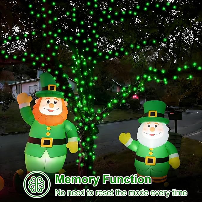 QITONG 165ft 500 LED Green St Patricks Day Lights, 8 Modes Outdoor String Lights Plug in, Clear Wire Twinkle Christmas Light Indoor