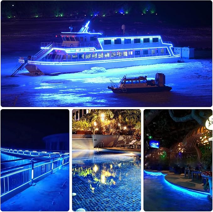 Marine led Strip Lights, 12V 6.56FT IP68 Waterproof Underwater led Lights, Boat Interior Light, Boat Deck Lights Courtesy Lights for Night Fishing Pontoon Kayak Boats(Blue)