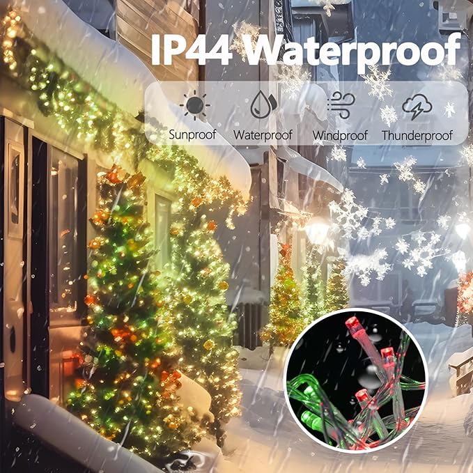 ILLUMINEW 300 Led Red Green String Lights Outdoor Waterproof Christmas Decorations, 108 Ft Fairy Lights for Bedroom, 8 Modes Plug in Christmas Lights for Outside Room Decor
