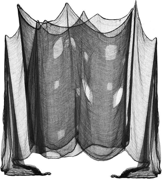 (48 x 240 in.) Halloween Creepy Cloth, DealKits Spooky Giant Cheese Cloth Tapestry for Halloween Party Supplies Decorations Outdoor Yard Home Wall Decor, Black