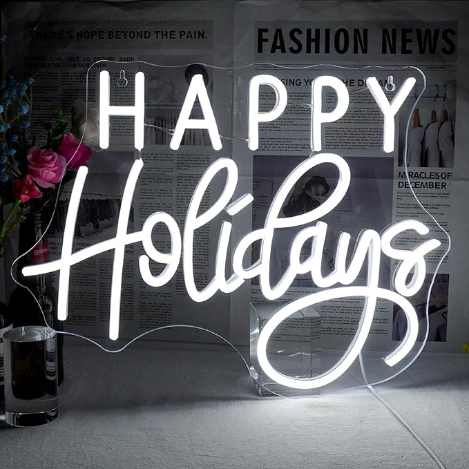 Horseneon Happy Holidays Neon Sign, Merry Christmas Neon Sign for Wall Decor, LED Sign with USB Powered for Party, Home, Bedroom, Living Room, Bar