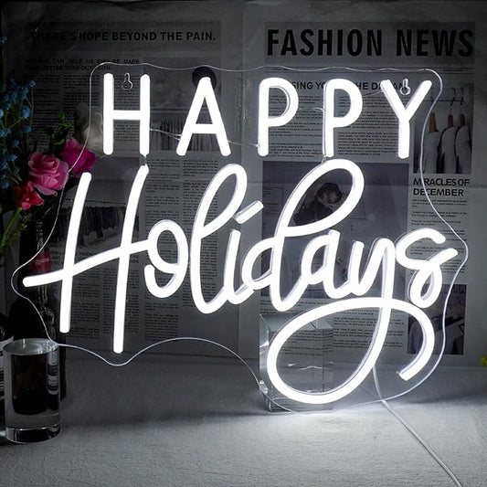 Horseneon Happy Holidays Neon Sign, Merry Christmas Neon Sign for Wall Decor, LED Sign with USB Powered for Party, Home, Bedroom, Living Room, Bar