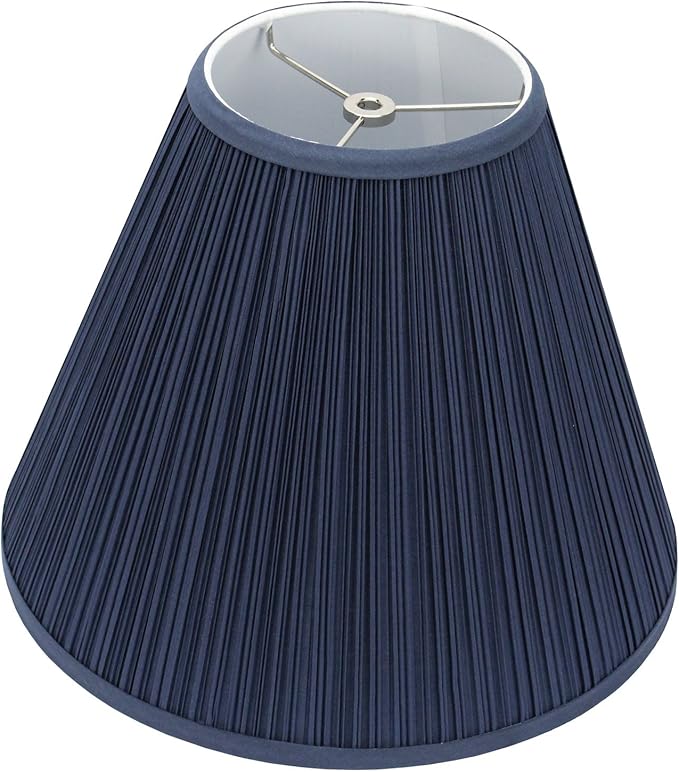 FenchelShades.com 6" Top Diameter x 14" Bottom Diameter x 12" Slant Height Fabric Barrel Lampshade Spider Attachment (Pleated Navy Blue)