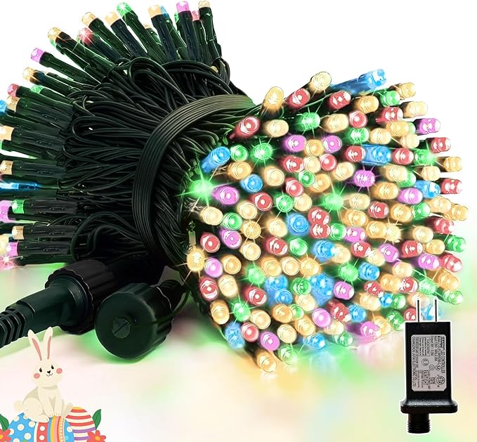 LAMPHOME 66ft Easter String Lights Plug in, 200 LED Pastel Twinkle Fairy Lights Green Wire, 16 Modes Easter Outdoor Indoor Decorations for Christmas Tree Xmas Wedding Party (Warm & Multicolor)