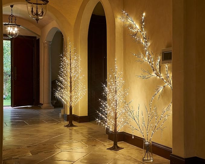 LITBLOOM Lighted Willow Branches Silver Glittered 32IN 120 LED with Timer Battery Operated and USB Plug in, Tree Branch with Fairy Lights for Home Room Christmas Decoration