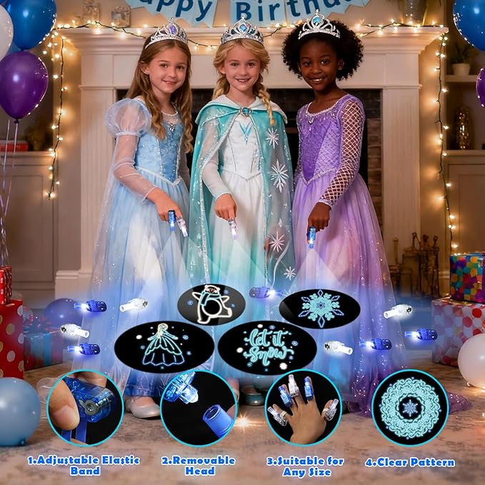 36 Pack Frozen Party Favors LED Finger Lights for Girls, Ice Princess Snow Theme Goodie Bag Stuffers, Classroom Treasure Box Prizes, Glow in the Dark Winter Party Supplies