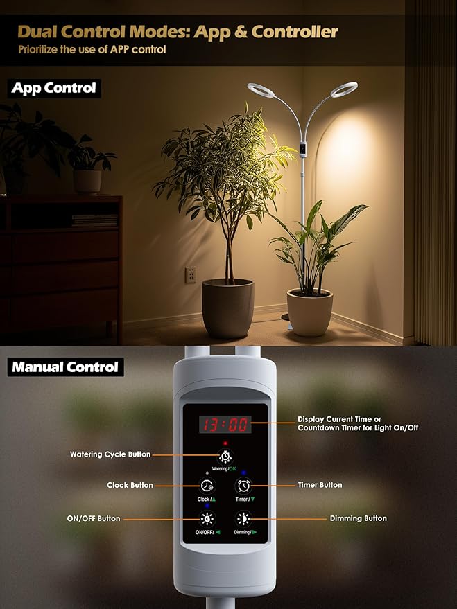 Smart Grow Lights for Indoor Plants, Plant Light with Auto-Timer, Full Spectrum LED Grow Light, Adjustable Height & Stepless Dimming,Plant Assistant Suitable for Most Plants (White, 48W)