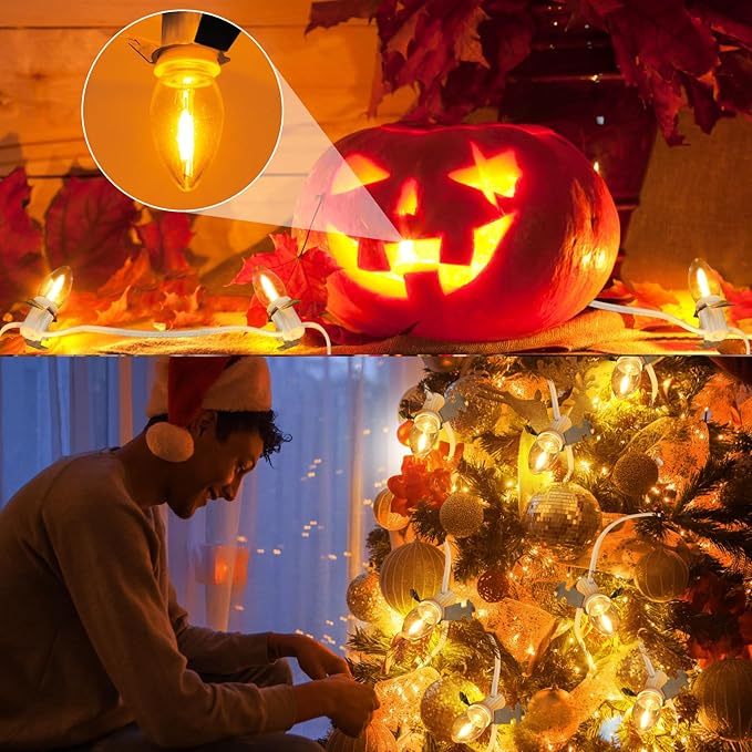 Christmas Village C7 LED Blow Mold Lights. 6Ft with Switch Fuse, Suitable for Indoor Halloween Pumpkin Lanterns, Salt Lanterns, Lantern，Holiday Lighting - Warm Light（3Pcs）