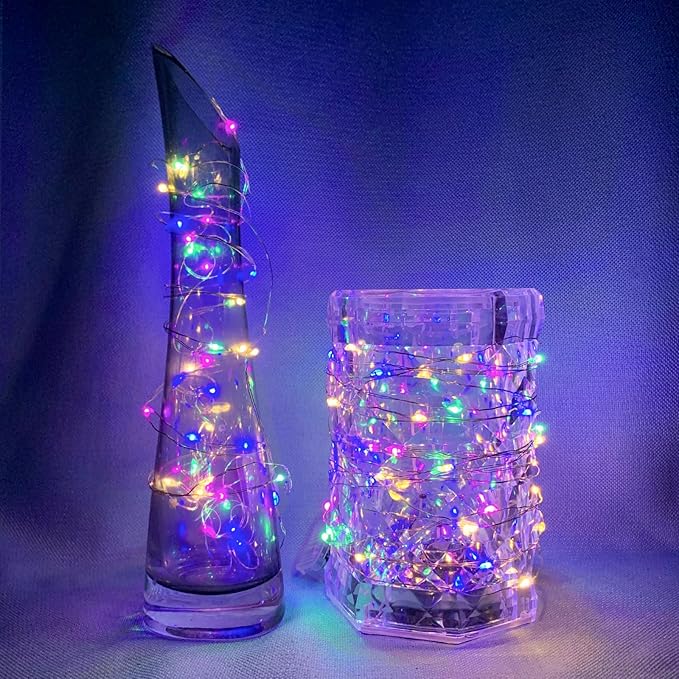 Fairy Lights 7Ft 20 LED Twinkle String Lights 3 Modes Battery Operated Waterproof Firefly Starry for Mason Jar Party Wedding Easter Valentines Day Table Centerpieces(Rainbow-Pastel,100 Pack)