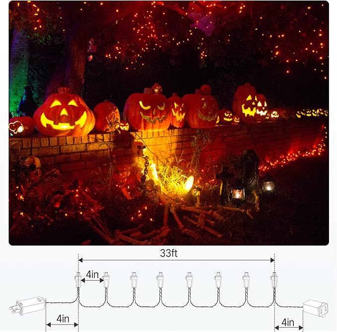 Brizled Orange Christmas Lights, 33ft 100 LED 5mm Wide Angle Gentle Twinkle Christmas String Lights, 120V UL Certified Connectable Christmas Tree Light Outdoor for Halloween Tree Christmas, Green Wire