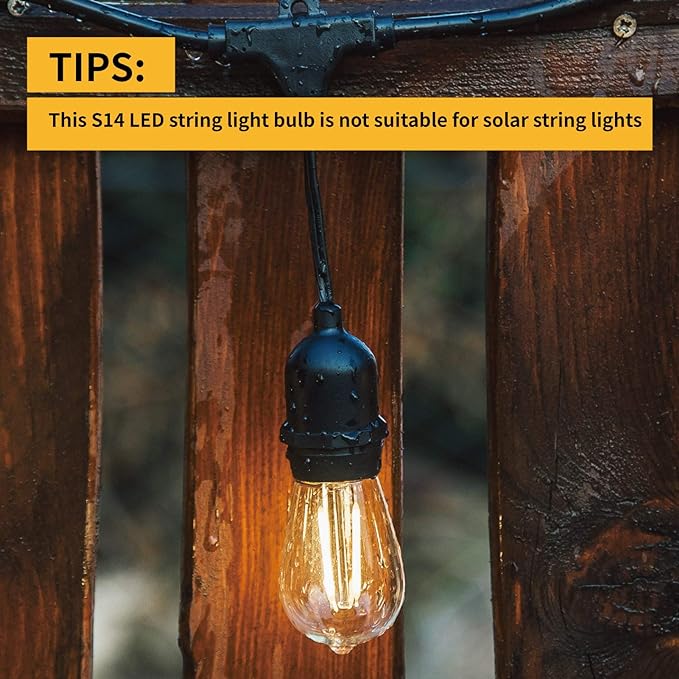 Shatterproof S14 Replacement LED Light Bulbs, 2W, Equivalent to 11-25 Watt, Warm White 2200K, Outdoor String Lights Vintage Edison Bulb, E26 Medium Base, 15-Pack