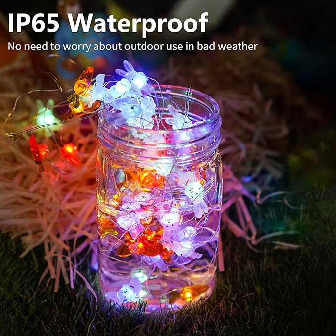 pozzolanas Led Fairy Lights Battery Operated Mini String Lights 1P 16FT Bunny Carrot String Lights 50LED IP65 Spring Rabbit for Easter Basket Eggs Party Seasonal Bedroom Decor