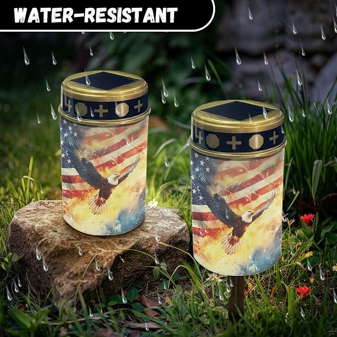 USA Eagle Flag Prayer Cemetery Solar Lights for Grave Cemetery Decor Candle Lamp Solar Powered Landscape Lights