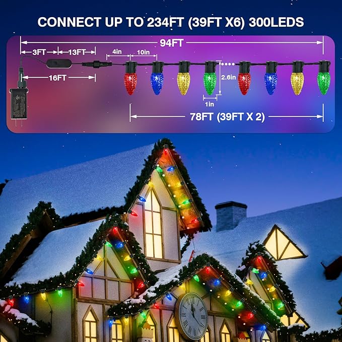 Smart C9 Christmas Lights Outdoor, 78FT 100LED RGB Color Changing String Lights, App&Remote Control, Music Sync, Connectable LED Christmas Tree Lights for Outdoor House Holiday Decoration