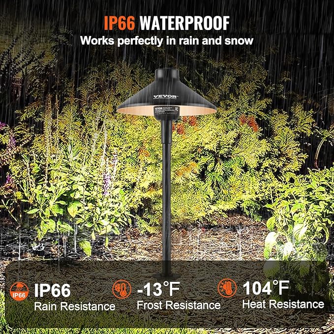 VEVOR 12 Pack Low Voltage Landscape Path Lights, 3W 210LM 12V-24VAC/DC Outdoor LED Pathway Lighting, 3000K Warm White Walkway Lights with Quick Connectors, IP66 Waterproof for Yard Garden Sidewalk