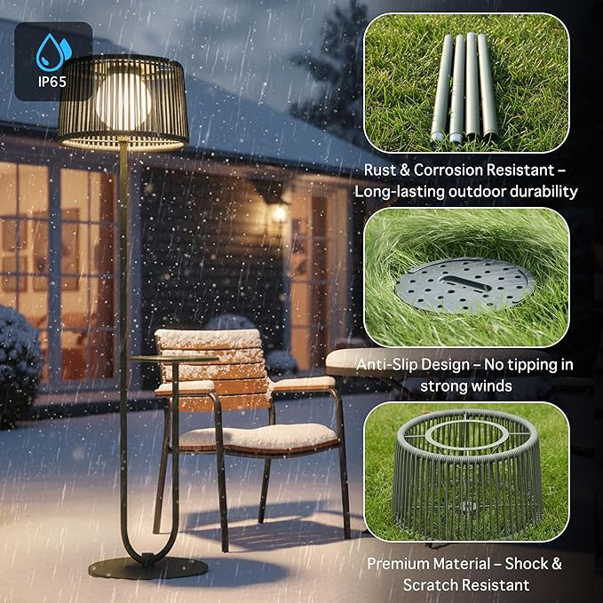 EcoGreen U-Shaped Solar Coffee Table Lamp – 21×14×55 Inch Modern Outdoor Standing Lamp, Solar Powered, 8H Warm Glow, Waterproof for Porch, Balcony, Garden, Poolside & Patio (Green, Single Pack)