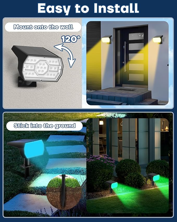 Solar Multicolor Lights Outdoor, 7 Lighting Modes Solar Light Outdoor Waterproof IP68, Color Changing RGB Powered Halloween Lights Outdoor for Garden Yard Patio Landscape Halloween Decorations