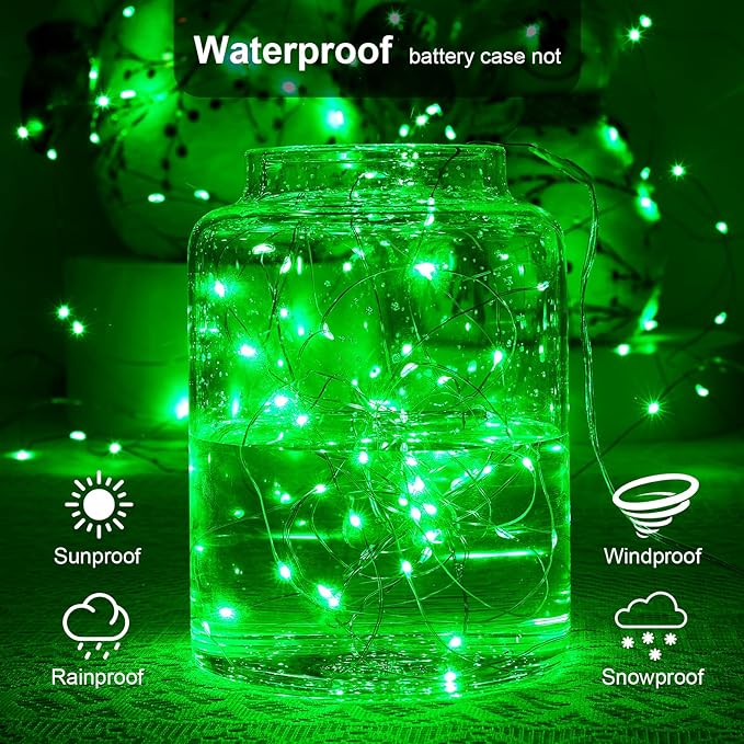 4 Pack 16.4ft Battery Operated String Lights with Timer, Green with Synchronized Twinkle Mode, Fairy Lights Battery Powered, 50 LEDs, Idea for Christmas Bedroom Party Wedding