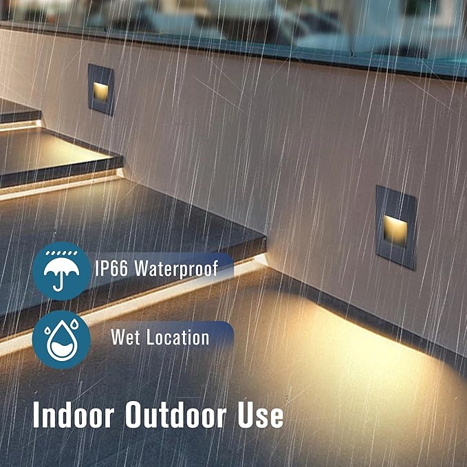 12-Pack LED Step Lights - Outdoor & Indoor Stair Lights, 3CCT Color Changing 3000K/4000K/5000K, 12V Low Voltage, 4W 150LM IP66 Waterproof for Steps & Vertical Surfaces