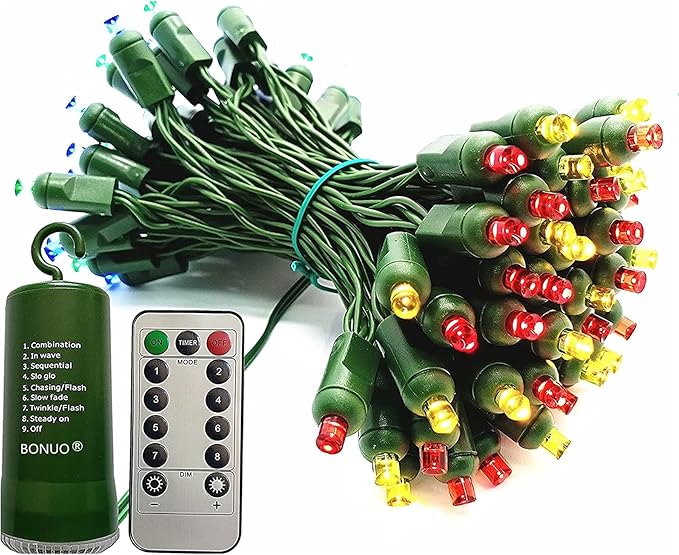 50 LED Battery Operated Christmas Lights, 16FT 5mm Mini String Lights with Remote Timer 8 Modes Waterproof for Indoor Outdoor Tree Garden Wreath Christmas Decor (Multicolor)