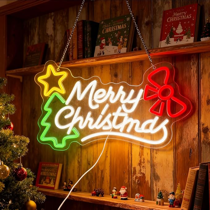 Merry Christmas Neon Sign Dimmable Christmas Neon Lights Xmas Wall Decor USB Powered Led Lights Xmas Party Bar Pub Club Winter Holiday Home Living Window Bedroom Festival Gift Decorations