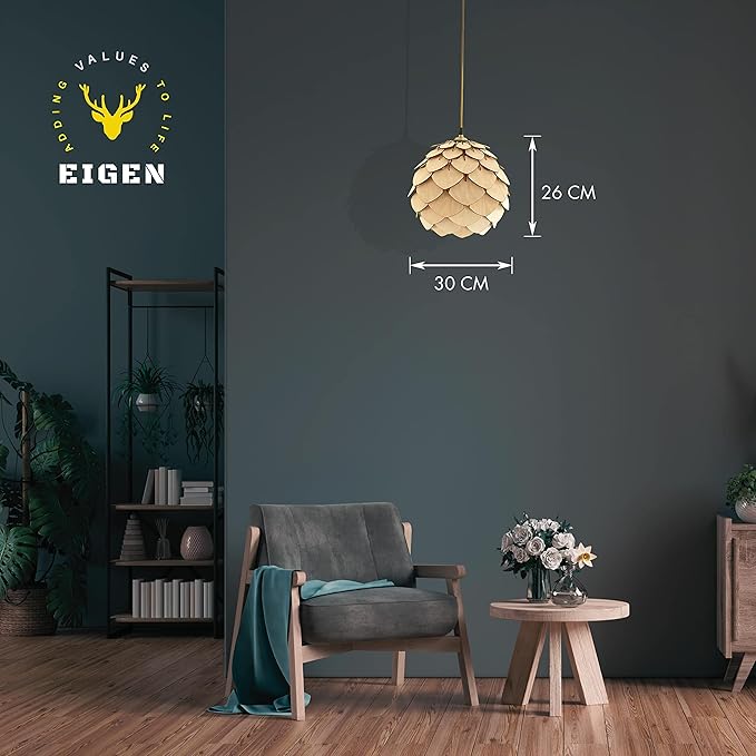 EIGEN Wood Pendant Lights Kitchen Island, Mini Chandeliers for Dining Room, Kitchen & Bedroom - Hanging Lamp Pendant Light Fixtures with Ceiling Mount and E26 Holder (Pinecone - Natural)