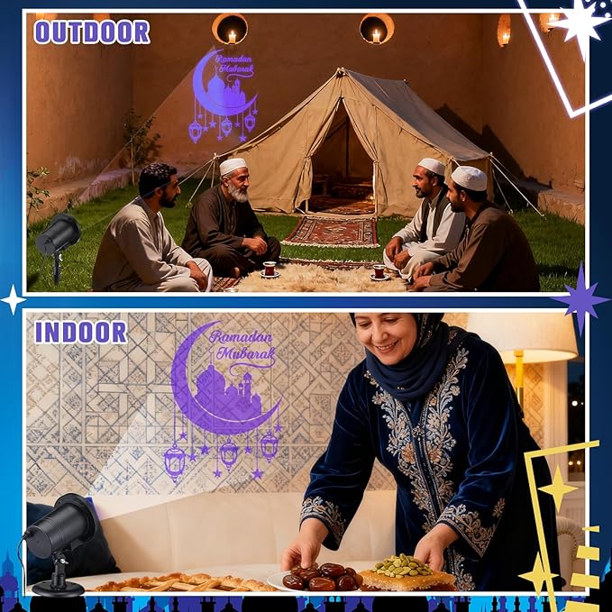 Ramadan Mubarak Outdoor Projector Lights Decoration Projection Lamp for Eid Al Fitr Kareem Decoration for Muslim Ramadan Outdoor Waterproof for Garden Home Yard