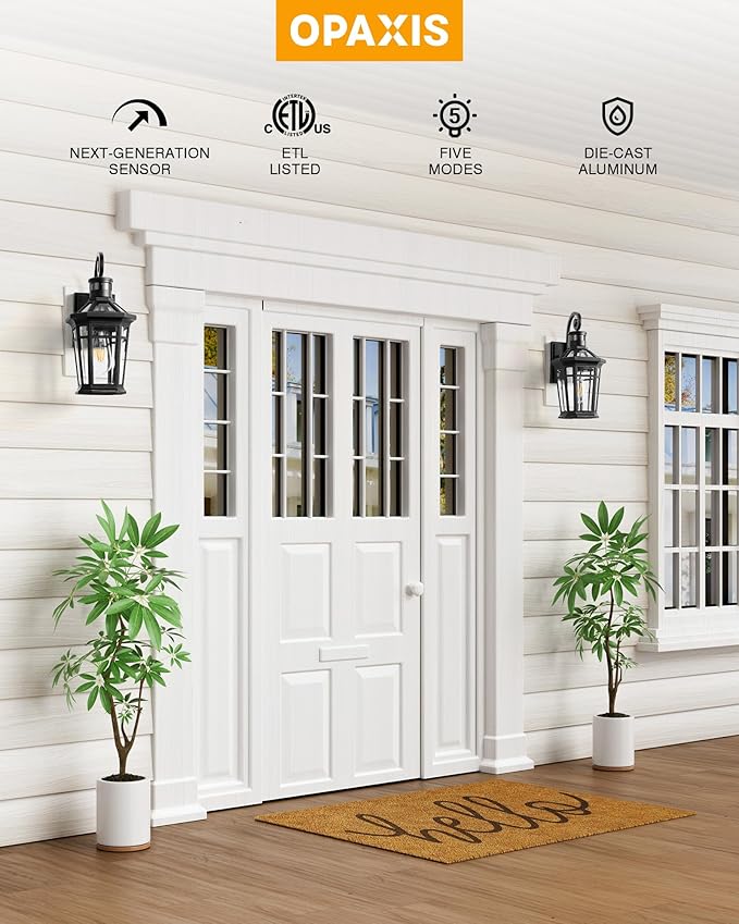 Motion Sensor Outdoor Wall Lights, Black Dusk to Dawn Porch Light Wall Mount, Exterior Lighting Fixtures, Outdoor Wall Sconce Lantern with Adjustable Sensor Range, Coach Lights for Garage Patio