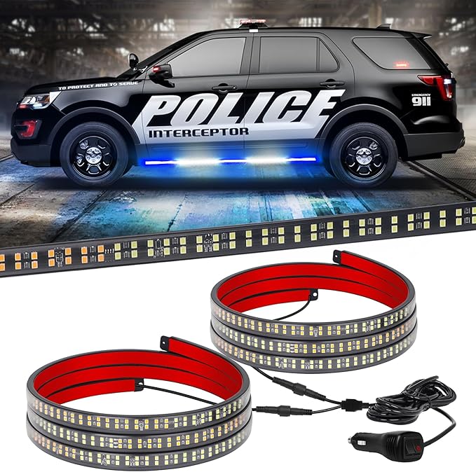 XRIDONSEN 2PCS 60 inch Blue White Emergency Lights Strip 720 LED Running Board Police Strobe Lights Firefighter Light Flashing Warning Safety First Responder Lights for Vehicles POV Trucks Pickup