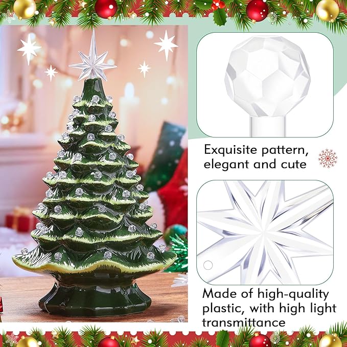 Boao 100 Pcs Ceramic Christmas Tree Bulbs with 5 Pcs Star Topper Light Ornaments Round and Heptagram Christmas Replacement Lights Bulbs for Village Xmas Tree Topper Decorations (Clear)