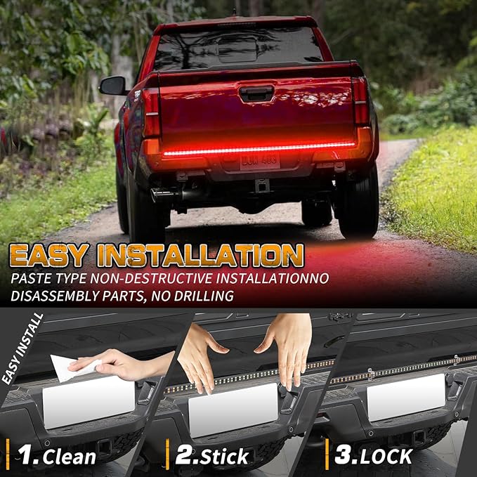 XRIDONSEN 48 inch Truck Red Tailgate Emergency Lights Strip 288 LED Tail/Rear Window Strobe Lights Police Firefighter Lights Flashing Warning Hazard Safety Caution Light for Vehicles Trucks Pickup POV