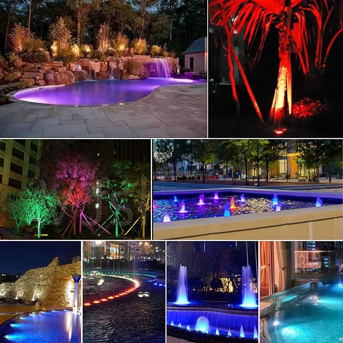 SHOYO Pond Lights, Color Changing Spotlights with Timer, Submersible Fountain Lights Memory Dim Adjustable IP68 Waterproof Underwater RGB for Outdoor Garden Yard Lawn Water Pond Fountain, 4 in Set
